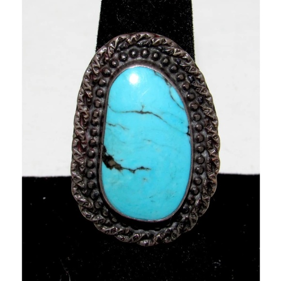 Old Pawn Navajo Cerillos Turquoise Silver Ring Size 7